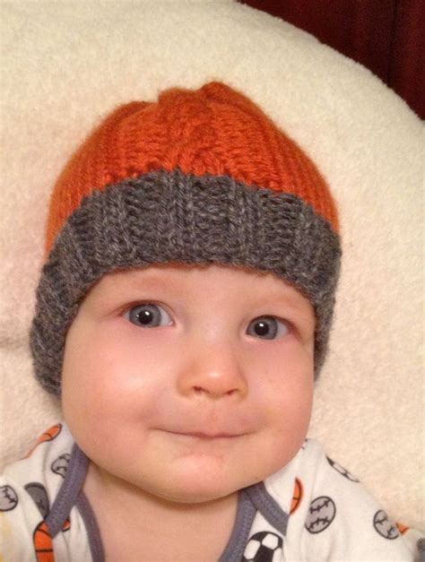 Orange And Grey Cable Knit Baby Hat 6 12 Months Boy Knit Winter Cap