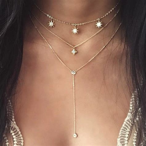 Gold Layered Starburst Necklace Crystal Necklace Pendant Starburst