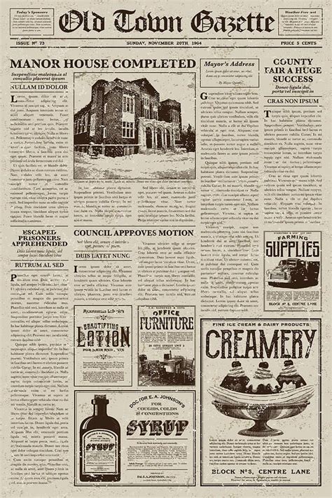Vintage Victorian Style Newspaper Design Template By Bortonia