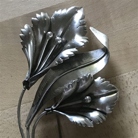 Sterling Silver Brooch Large Art Deco Leaves And Flowers Sterling By
