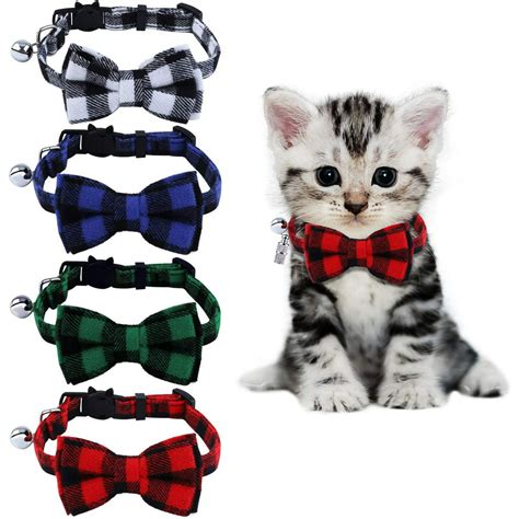 4 Pack Plaid Cat Collars Quick Release Cat Collar With Bell And Bow Tie