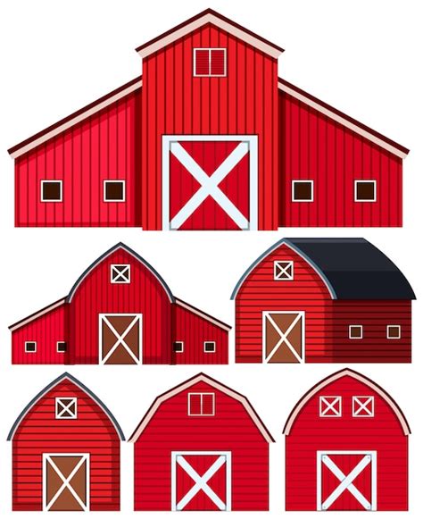 Premium Vector Set Of Red Barns On White Background