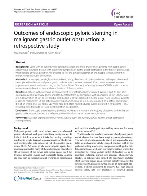 Pdf Outcomes Of Endoscopic Pyloric Stenting In Malignant Gastric