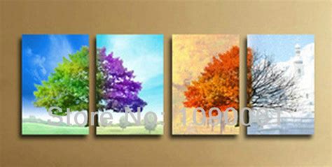 Embelish 4 panels wall art posters four seasons trees landscape. Hand Painted Modern Abstract Tree Paintings Four Seasons ...