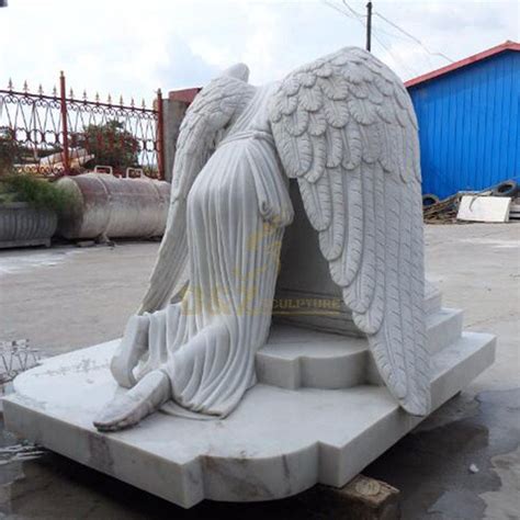 White Carrera Marble Weeping Angel Wing Headstones For Graves