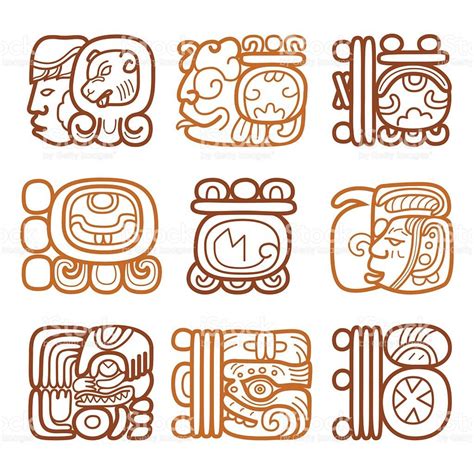 Mayan Hieroglyphic Script Brown Design Isolated On White Mayan Glyphs