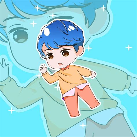 Premium Vector L Chibi Anime Cute Manga With Blue Hair Costum Design