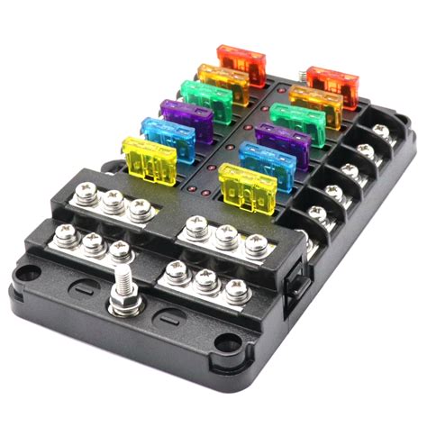 12 Fuse Block Box With Negative Ground Bus Bar Terminals Blade For Car