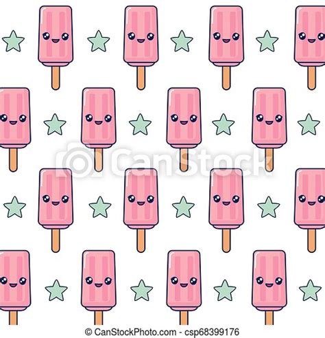 Ice Cream Popsicle Frozen Kawaii Pattern Vector Illustration Canstock