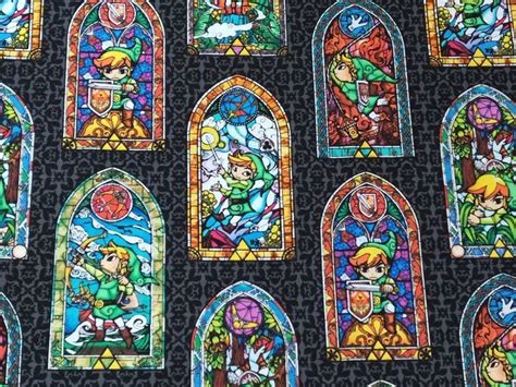 Nintendo Legend Of Zelda Stained Glass Cotton Fabric Bty Etsy