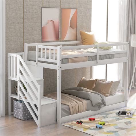 Low Bunk Bed Wood Twin Over Twin Low Floor Bunk Bed Modern Bunk Bed Frame With Stair And