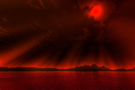 Sun Beach Clouds Crimson Red Dark Water Sky Wallpaper Dark Red Sky Hd