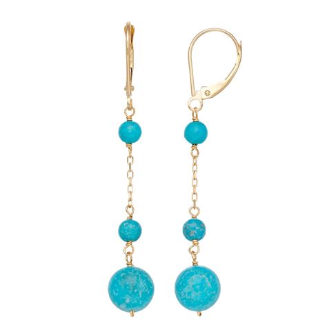 Jewelmak 14k Gold Turquoise Bead Linear Drop Earrings Drop Earrings