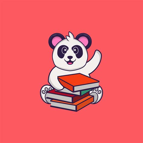 Cute Panda Reading A Book Animal Cartoon Concept Isolated Can Used