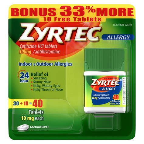 Zyrtec 24 Hour Allergy Relief Tablets Antihistamine Indoor And Outdoor