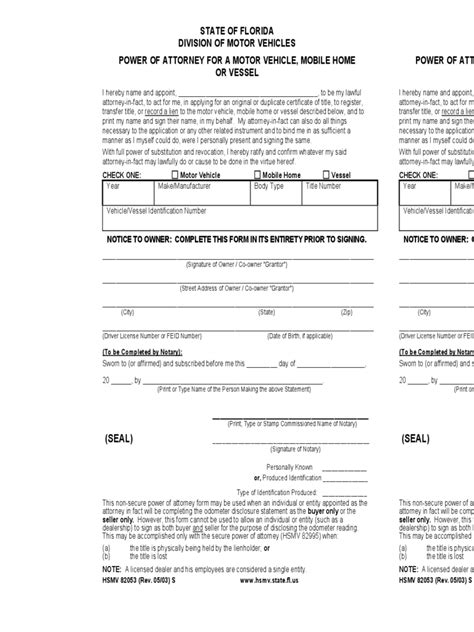 Free Florida Power Of Attorney Form Pdf