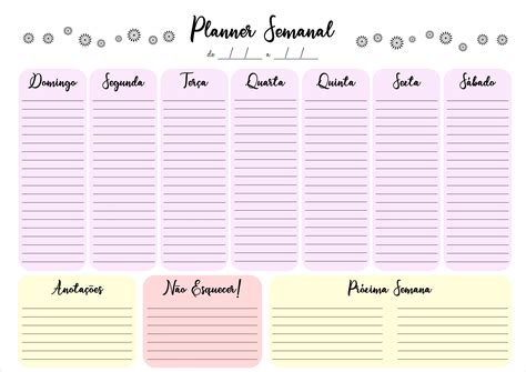 Planner Semanal A4 Violeta Para Imprimir E Utilizar Em Qualquer Semana