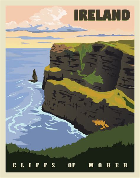 Cliffs Of Moher Ireland Wall Art Art Deco Poster Travel Posters