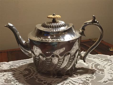 Antique Sheffield Silverplate Ivorybonecelluloid Accent Teapot