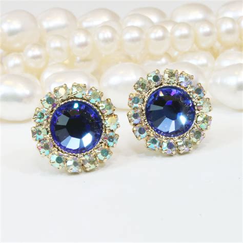 Sapphire Blue Stud Earrings Royal Blue Gold Studs Sapphire