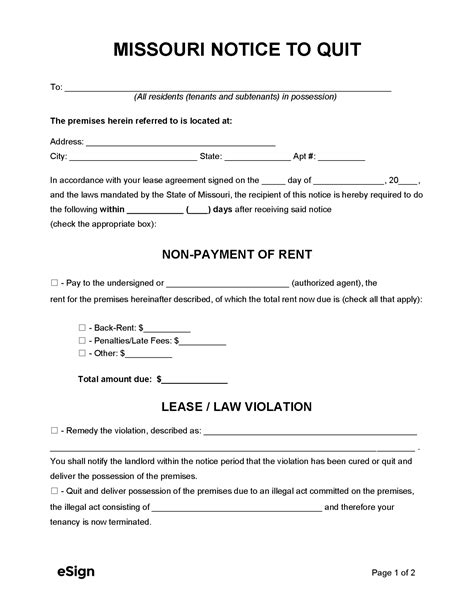 Free Missouri Eviction Notice Forms Process And Laws Pdf Word 30 Day