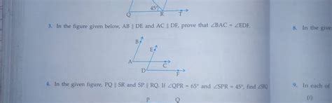 3 In The Figure Given Below Ab∥de And Ac∥df Prove That ∠bac ∠edf 4 I
