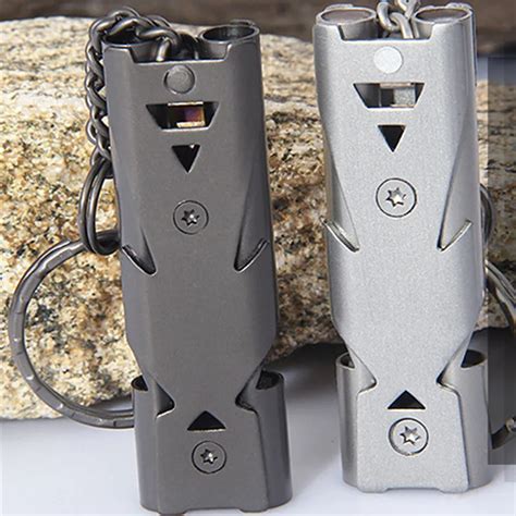 Yyedc Outdoor Tools Survival Kit Metal Keychain Double Channel Whistle