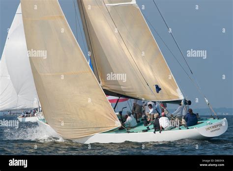 A Twelve Meter Americas Cup Sailing Boat Racing In Narragansett Bay In