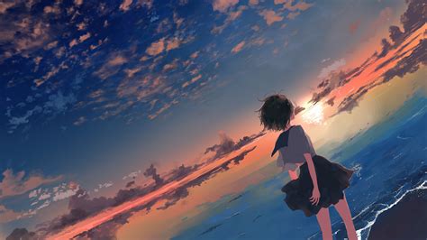 3840x2160 Cute Anime Girl Sunset Draw 4k Wallpaper Hd Anime 4k