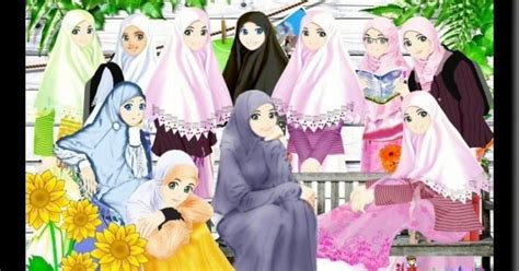 Gambar Anime 3 Sahabat Perempuan Berhijab Muslimah Jilbab Fatimah
