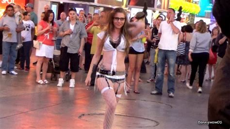 Hot Blond Girl Dancing Really Sexy At Fremont Street Experience