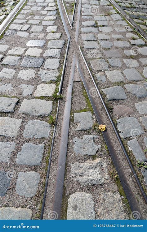 Crossing The Tram Tracks In The Pavement Stock Image Image Of