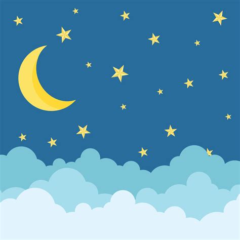 Moon Stars And Clouds Cartoon On Blue Background Vector Art