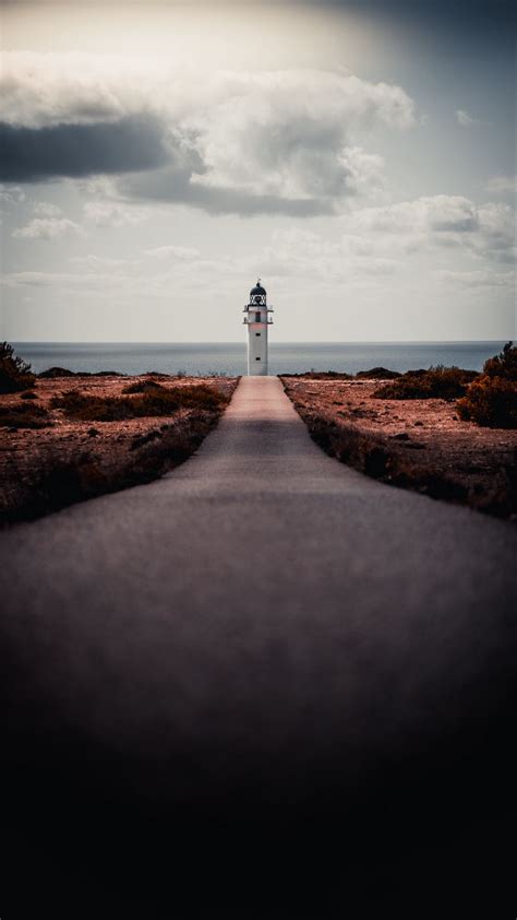 Download Wallpaper 938x1668 Lighthouse Path Shore Sea Building