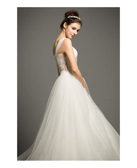Dreamy Ball Gown Off The Shoulder Court Train Tulle Wedding Dress With