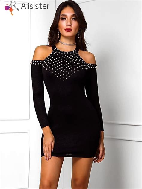 Shiny Sexy Party Mini Dress Women Luxury Nightclub Dresses Off Shoulder Long Sleeve Mini Bodycon