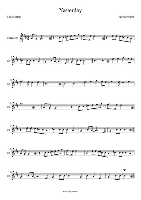 Tubescore Yesterday Sheet Music For Clarinet By The Beatles Yesterday