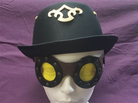 Steampunk Bowler Hat With Gold Accents And Wearable Goggles Etsy