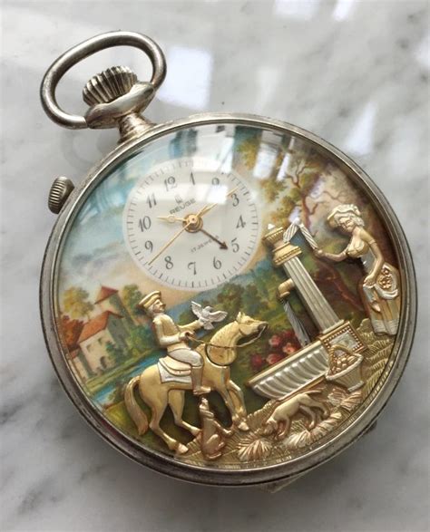 reuge musical pocket watch with alarm in 925 silver vintage portfolio