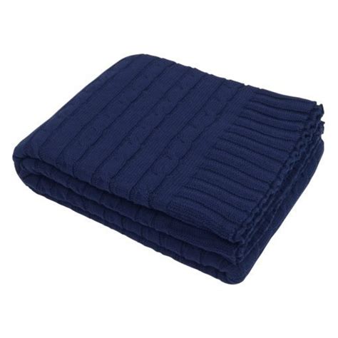 Knitted Navy Throw Blanket 130x150cm