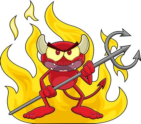 Angry Little Red Devil Cartoon Character Holding A Pitchfork Over