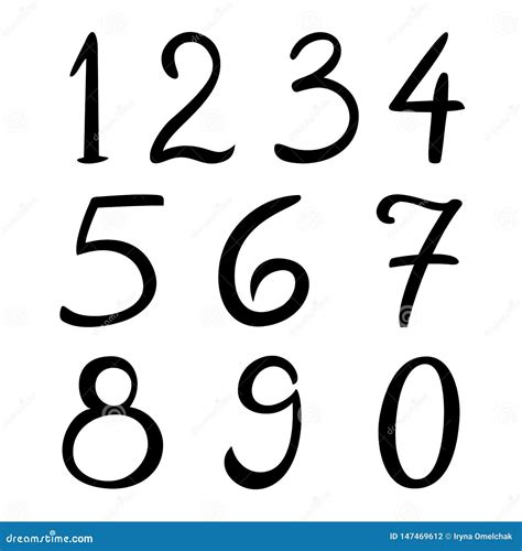 Numbers Set In Hand Drawn Calligraphy Style Stock Vector