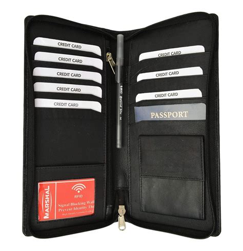 Marshalwallet Rfid Premium Leather Zipper Travel Credit Card Passport