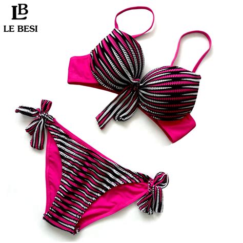 Lebesi 2017 New Stripe Sexy Bikini Set Sexy Biquini Female Swimsuit For Women Push Up Trikini