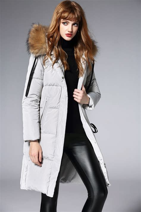 Luxury Raccoons Fur Collar Thick Warm Duck Down Coat Womens Winter