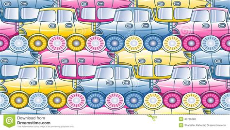 Traffic Jam Seamless Pattern With Stylized Cars In Three