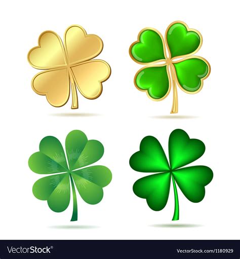 Set Of Four Leaf Clovers Isolated On White Vector Image