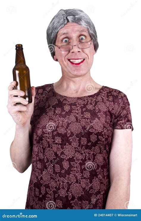 Funny Ugly Mature Senior Woman Drink Coffee Royalty Free Stock Image