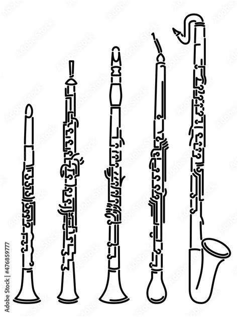 Set Of Simple Images Different Types Of Woodwind Instrument Clarinets