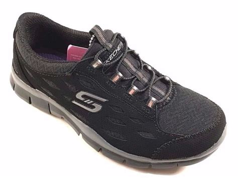 Skechers 22604 Black Air Cooled Memory Foam Slip On Sneakers Ebay